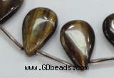 CTE125 16*26mm top-drilled flat teardrop yellow tiger eye beads wholesale