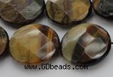 CTE1356 15.5 inches 20mm faceted coin yellow & blue tiger eye beads