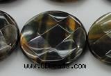 CTE1358 15.5 inches 30mm faceted coin yellow & blue tiger eye beads