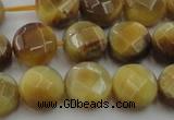 CTE1537 15.5 inches 12mm faceted coin golden tiger eye beads