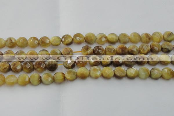 CTE1537 15.5 inches 12mm faceted coin golden tiger eye beads