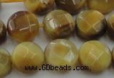 CTE1538 15.5 inches 14mm faceted coin golden tiger eye beads