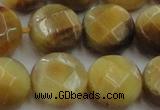 CTE1540 15.5 inches 18mm faceted coin golden tiger eye beads