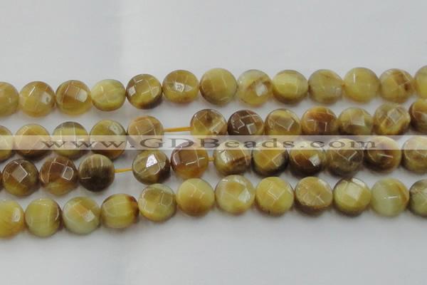 CTE1540 15.5 inches 18mm faceted coin golden tiger eye beads