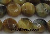 CTE1575 15.5 inches 14mm faceted coin golden & blue tiger eye beads