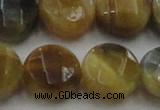 CTE1578 15.5 inches 20mm faceted coin golden & blue tiger eye beads