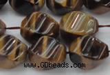 CTE1591 15.5 inches 12*16mm twisted rice yellow tiger eye beads