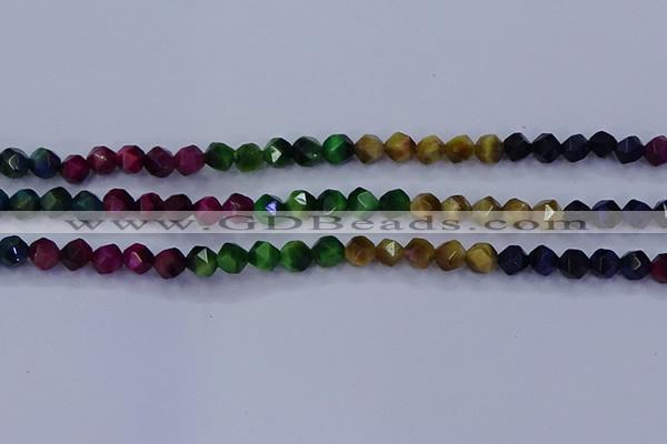 CTE1926 15.5 inches 6mm faceted nuggets colorful tiger eye beads