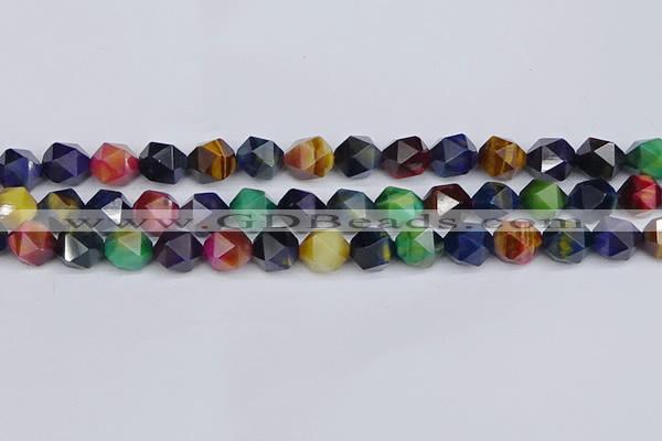 CTE1971 15.5 inches 10mm faceted nuggets mixed tiger eye beads