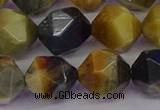 CTE1978 15.5 inches 12mm faceted nuggets golden & blue tiger eye beads