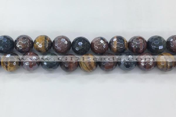 CTE2098 15.5 inches 16mm faceted round AB-color mixed tiger eye beads