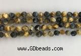 CTE2125 15.5 inches 6mm faceted nuggets golden & blue tiger eye beads