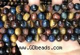 CTE2228 15.5 inches 10mm faceted round colorful tiger eye beads