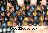 CTE2229 15.5 inches 12mm faceted round colorful tiger eye beads