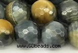 CTE2312 15 inches 10mm faceted round golden & blue tiger eye beads