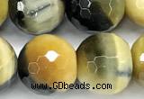 CTE2371 15 inches 12mm faceted round golden & blue tiger eye beads