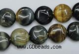 CTE561 15.5 inches 12mm flat round golden & blue tiger eye beads