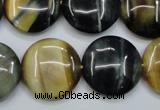 CTE565 15.5 inches 20mm flat round golden & blue tiger eye beads