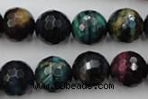 CTE585 15.5 inches 14mm faceted round colorful tiger eye beads