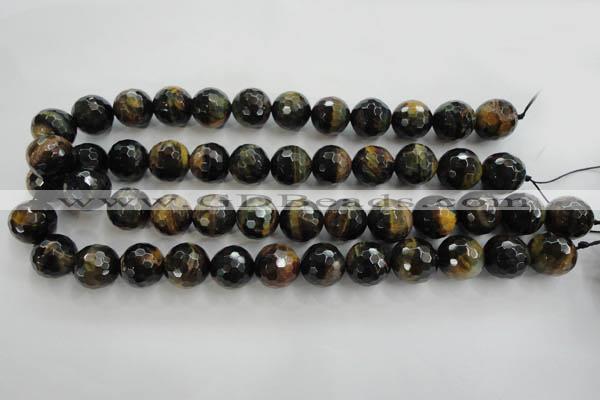 CTE726 15.5 inches 16mm faceted round yellow & blue tiger eye beads