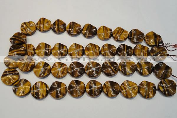 CTE836 15.5 inches 20mm wavy coin yellow tiger eye beads