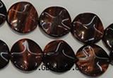 CTE852 15.5 inches 16mm wavy coin red tiger eye beads