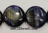 CTE965 15.5 inches 25mm flat round dyed blue tiger eye beads