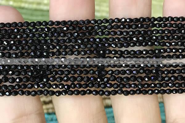 CTG1010 15.5 inches 2mm faceted round tiny black agate beads