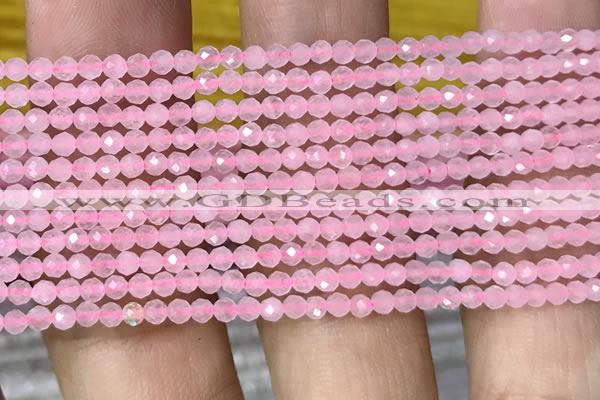 CTG1017 15.5 inches 2mm faceted round tiny rose quartz beads