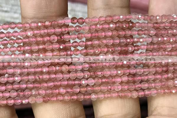 CTG1019 15.5 inches 2mm faceted round tiny strawberry quartz beads