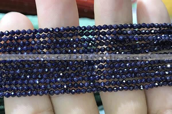 CTG1067 15.5 inches 2mm faceted round tiny blue goldstone beads