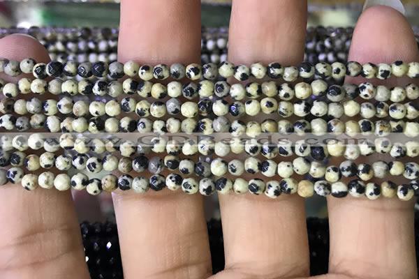 CTG1160 15.5 inches 3mm faceted round tiny dalmatian jasper beads