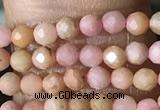 CTG1432 15.5 inches 2mm faceted round pink wooden fossil jasper beads