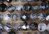 CTG1490 15.5 inches 3mm faceted round black rutilated quartz beads