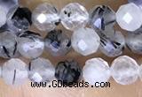 CTG1534 15.5 inches 4mm faceted round black rutilated quartz beads