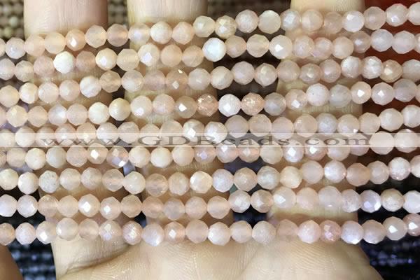 CTG1544 15.5 inches 4mm faceted round moonstone beads wholesale