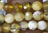 CTG1558 15.5 inches 4mm faceted round yellow opal beads