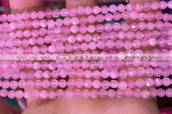 CTG1635 15.5 inches 3.5mm faceted round tiny rose quartz beads