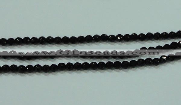 CTG30 15.5 inches 3mm faceted round black agate beads wholesale