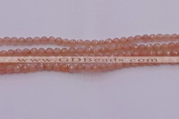 CTG507 15.5 inches 4mm faceted round tiny peach moonstone beads