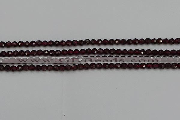 CTG556 15.5 inches 4mm faceted round tiny red garnet beads