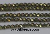 CTG645 15.5 inches 2mm faceted round golden pyrite beads