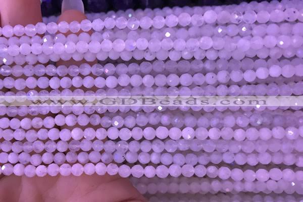 CTG832 15.5 inches 4mm faceted round tiny white moonstone beads