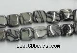 CTJ14 16 inches 10*10mm square black water jasper beads wholesale