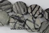 CTJ208 15.5 inches 20mm flat round black water jasper beads wholesale