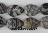 CTJ230 15.5 inches 13*18mm flat teardrop black water jasper beads