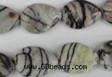 CTJ231 15.5 inches 15*20mm flat teardrop black water jasper beads