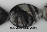 CTJ235 15.5 inches 26*35mm flat teardrop black water jasper beads