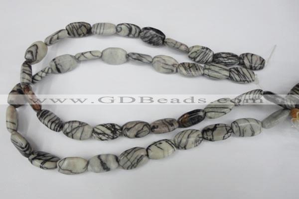 CTJ238 15.5 inches 12*18mm flat drum black water jasper beads