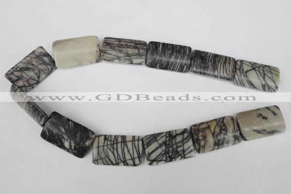 CTJ260 15.5 inches 20*30mm flat tube black water jasper beads